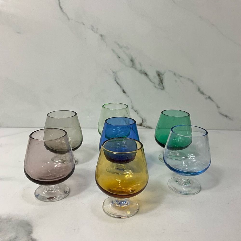 MCM Multicolor Glass Brandy Snifters - Blue Green Amber Gray Purple